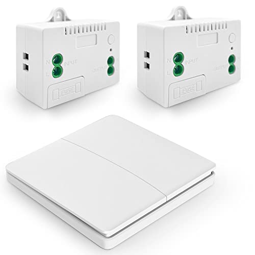 DieseRC Kinetischer Funk Lichtschalter, Wandpaneel RF Sicherheit Funkschalter und 10A Relais Empfänger Controller mit Sicherung, keine Verkabelung Batterieloser Selbst-generierender Schalter von DieseRC