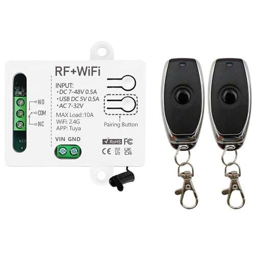 DieseRC Tuya 1 Kanal WIFI Intelligenter Schalter, DC 5V 12V 24V 36V Passiver Ausgang Relai Modul, mit 2x RF Fernbedienung, kompatibel mit Alexa/Google Home DieseRC Tuya 1 Kanal WIFI Intelligenter Schalter, DC 5V 12V 24V 36V Passiver Ausgang Relai Modul, mit 2x RF Fernbedienung, kompatibel mit Alexa/Google Home von DieseRC