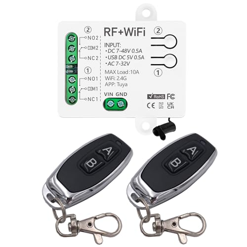 DieseRC Tuya 2 Kanäle WIFI Intelligenter Schalter, DC 5V 12V 24V 36V Passiver Ausgang Relai Modul, mit 2x RF Fernbedienung, kompatibel mit Alexa/Google Home DieseRC Tuya 2 Kanäle WIFI Intelligenter Schalter, DC 5V 12V 24V 36V Passiver Ausgang Relai Modul, mit 2x RF Fernbedienung, kompatibel mit Alexa/Google Home von DieseRC