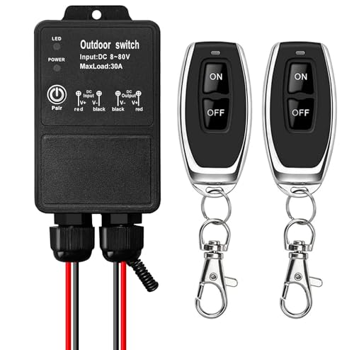 DieseRC Wasserdicht Fernbedienung Schalter DC 8V-80V 30A Wasserdichter Funkschalter Relais für Nassbereich Außenbereich Hof Licht Wasserpumpe Bauernhof Bewässerung Dach Leuchten Garage Lager von DieseRC