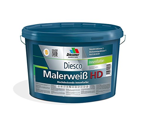 Diesco Malerweiß HD Hochdeckende Innenfarbe Wandfarbe (1 Liter) von Diessner