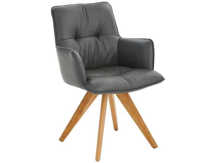 Dieter Knoll ARMLEHNSTUHL, Anthrazit, Holz, Echtleder, Rindleder, Wildeiche, massiv, Stativgestell, 59x89x63 cm, inklusive Armlehnen, Gestellauswahl, von Dieter-Knoll