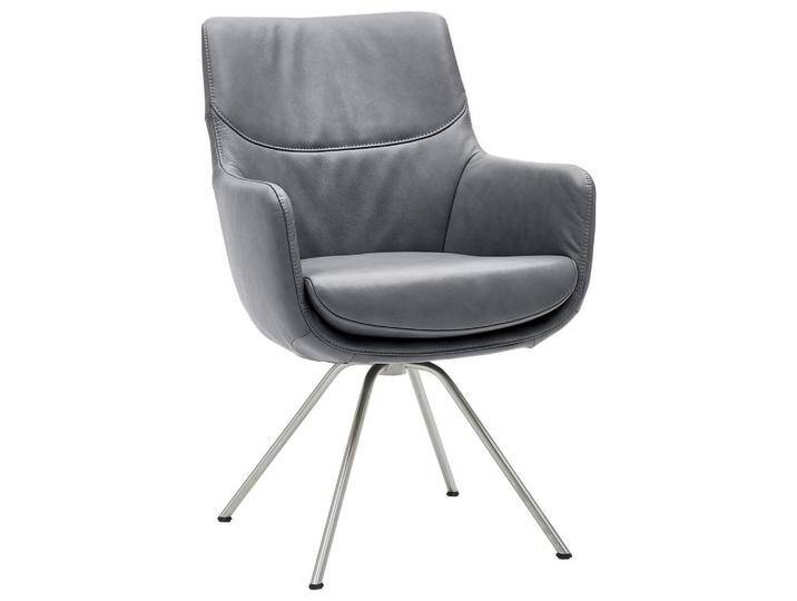 Dieter Knoll ARMLEHNSTUHL, Edelstahl, Dunkelgrau, Echtleder, Semi-Anilinleder, Rundrohr, 60x90x61 cm, Beinauswahl, Lederauswahl, Sitzfläche 360° von Dieter-Knoll