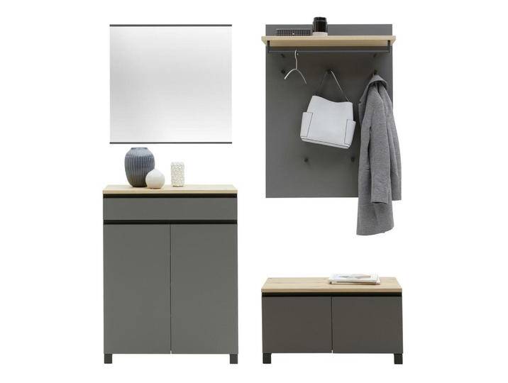 Dieter Knoll GARDEROBE, Anthrazit, Grau, Eiche, Holz, Metall, 4-teilig, Balkeneiche, furniert, 180x193x40 cm, Goldenes M, Made in Germany, von Dieter-Knoll