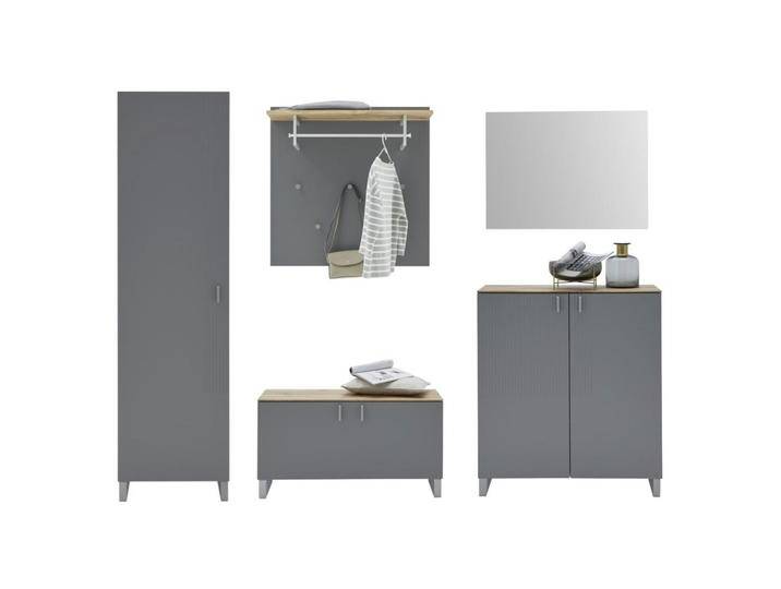 Dieter Knoll GARDEROBE, Grau, Eiche, Holz, 5-teilig, Eiche, furniert, 260x192x36 cm, Garderobe, Garderoben-Sets & Serien, Garderoben-Sets von Dieter-Knoll