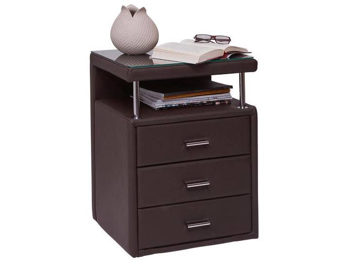 Dieter Knoll NACHTSCHRANK, Braun, Metall, Echtleder, Nappaleder, 3 Schubladen, 51x66x42 cm, Made in Austria, Schlafzimmer, Nachttische von Dieter-Knoll