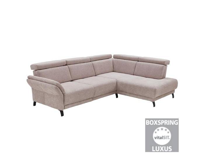 Dietsch Ecksofa Rhodos Vital mit Boxspring-Polsterung in beigefarbenem Stoff mit klappbarer Armlehne bestehend aus Ottomane rechts und 2-Sitzer links von Dietsch