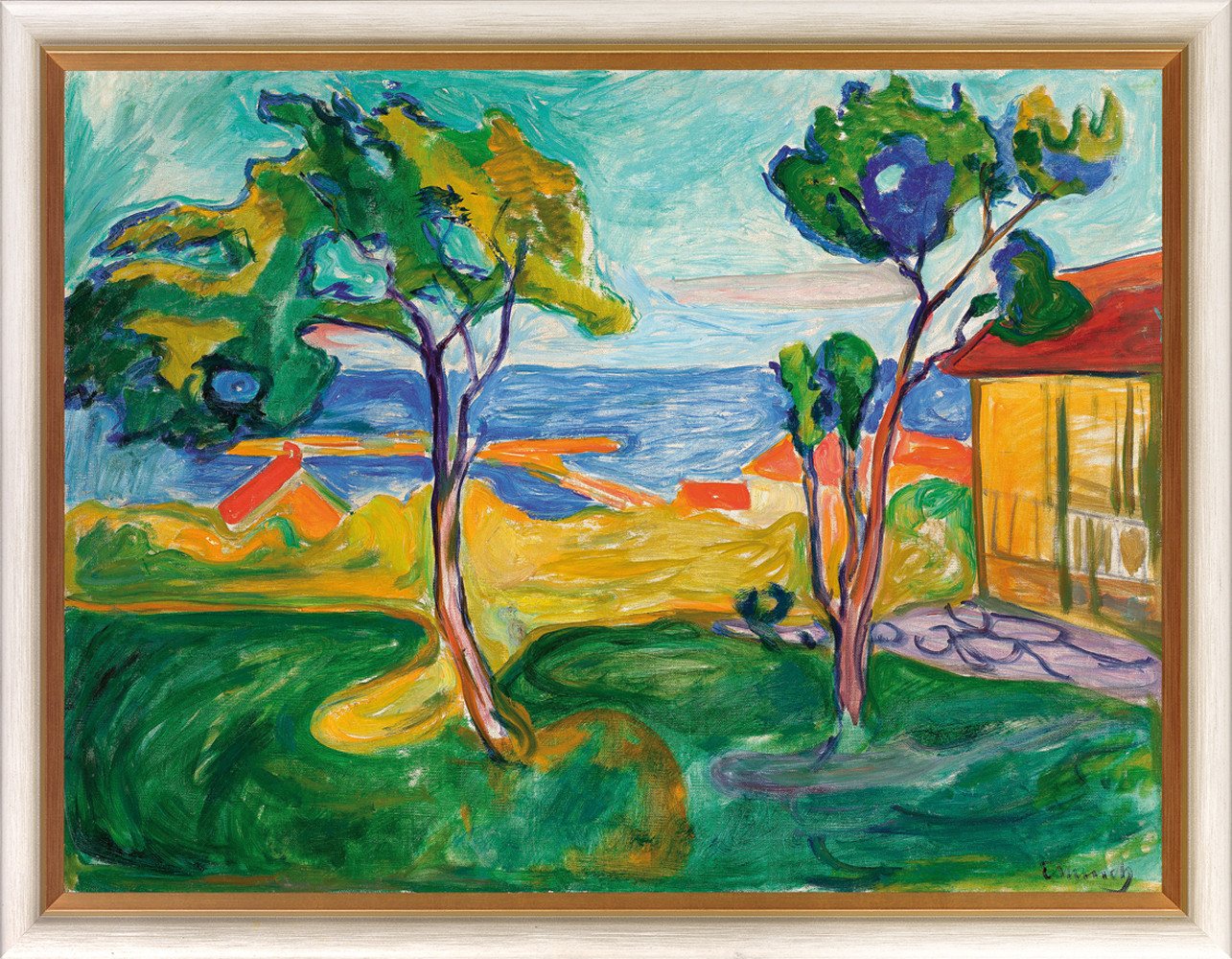 Dietz.Offizin Kunstdruck Kunstdruck Dietz-Giclée Edvard Munch "Der Garten in Asgardstrand", (1 St), Leinwandbild, im Siebdruck mit Strukturen veredelt von Dietz.Offizin