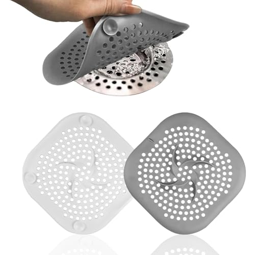 Diffaxy 2 Stück Silikon Abflusssieb, Haarsieb Dusche mit Saugnapf Badewanne Abflussabdeckung, Duschsieb Abfluss Haare für Badezimmer, Küchenspüle, Waschbecken (Weiß + Grau) von Diffaxy