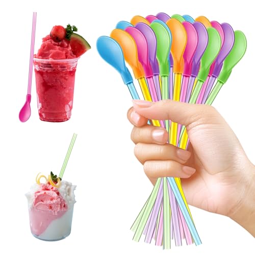 Diffaxy 20 Stück Trinkhalme Löffel, wiederverwendbare farbige Strohhalmlöffel 2-in-1, abnehmbar, Latte macchiato löffel mit strohhalm für Smoothies, Milchshakes, Kaffee, Saft und Heißgetränke von Diffaxy