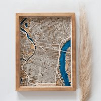 Philadelphia Holzkarte | Personalisiertes Geschenk Zur 5. Geburtstagsfeier Hochzeit Holz Und Epoxidharz von DifferentMaps