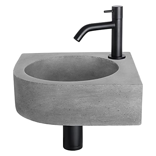 Differnz Cleo Waschbecken - Waschtisch Dunkelgrau Beton - Gebogene Armatur Matt Schwarz - Komplettset - 31,5 x 31,5 x 10 cm von Differnz