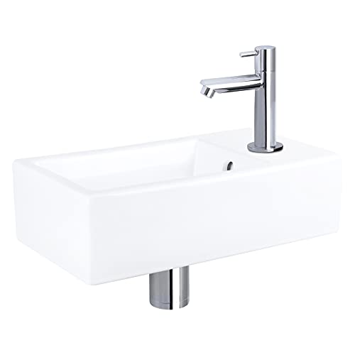 Differnz Force Waschbecken - Waschtisch Keramik Weiß - Gerade Wasserhahn Chrom - Komplettset - 40 x 22 x 11,5 cm von Differnz