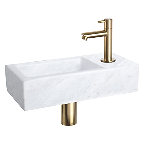 Differnz Helios Waschbecken - Waschtisch Weißer Marmor - Gerader Wasserhahn Matt Gold - Komplettset - 37,5 x 18,5 x 9 cm Differnz Helios Waschbecken - Waschtisch Weißer Marmor - Gerader Wasserhahn Matt Gold - Komplettset - 37,5 x 18,5 x 9 cm von Differnz