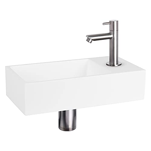 Differnz Solid Waschbecken klein – Handwaschbecken Keramik Weiß – Chrom Armaturen Wasserhahn Rechts – 36x18,5x9 cm von Differnz