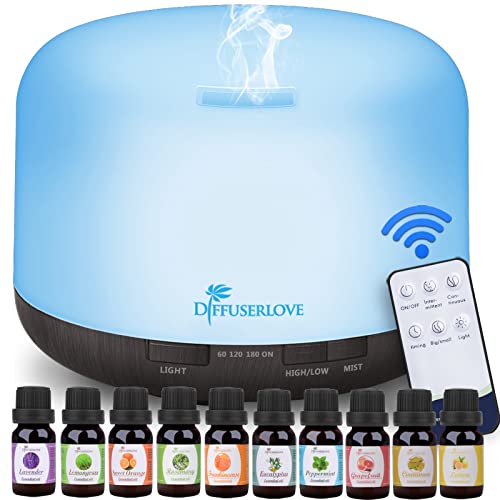 Diffuserlove Luftbefeuchter Aroma Diffuser 500ML Fernbedienung Ultraschall ätherisches Öl Diffuser Cool Mist Luftbefeuchter mit 7 Farben LED Licht, Aromatherapie Diffuserlove Luftbefeuchter Aroma Diffuser 500ML Fernbedienung Ultraschall ätherisches Öl Diffuser Cool Mist Luftbefeuchter mit 7 Farben LED Licht, Aromatherapie von Diffuserlove