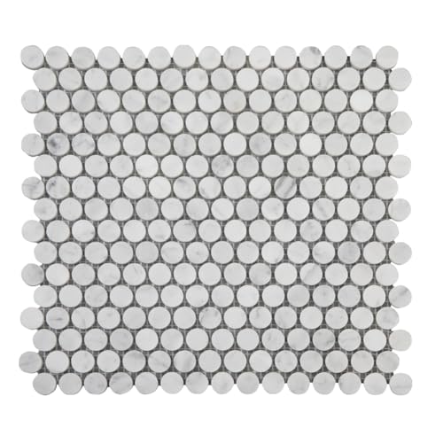 Diflart Carrara Mosaikfliesen, weiß, 1,9 cm, rund, geschliffen, natürlicher italienischer Bianco Carrera-Marmor, für Küche, Badezimmer, Wand, Bodenfliesen, 5 Stück von Diflart
