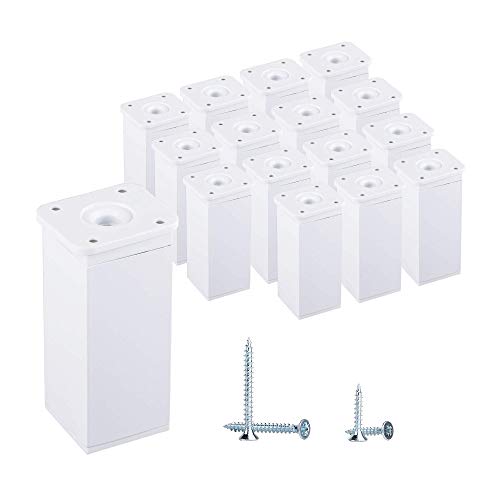 (16 Stück) Weiß Höhenverstellbare Möbelbeine Winkelprofil 40 x 40 mm, Materialien: Kunststoff, Aluminium, Schrauben inklusive (16, 10 cm Höhe) von Diforma