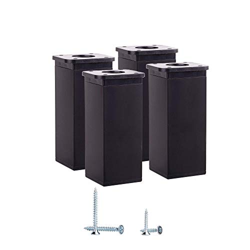 4 Stück Möbelbeine schwarz 10 cm Modern Höhenverstellbar Eckprofil 40 x 40 mm Material: Aluminium Kunststoff Schrauben enthalten (4 Stück, schwarz) von Diforma
