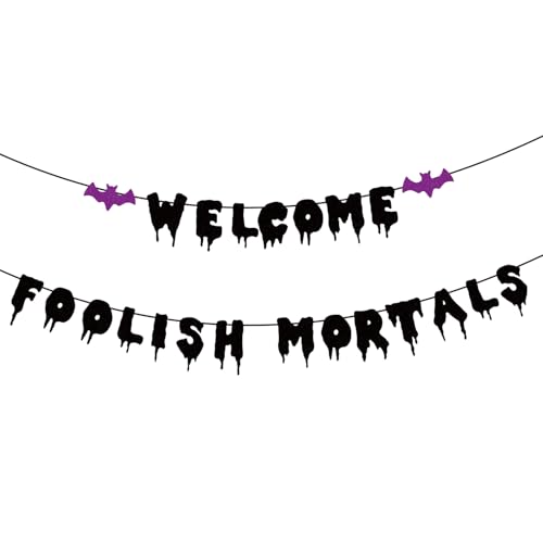 Welcome Foolish Mortals Banner NO DIY vorbespannt Halloween Party Dekoration Glitzer Spukhaus Banner Halloween Party Banner mit Fledermaus für Zuhause Wand Kaminsims Dekor Party Spukhaus Mann Höhle Welcome Foolish Mortals Banner NO DIY vorbespannt Halloween Party Dekoration Glitzer Spukhaus Banner Halloween Party Banner mit Fledermaus für Zuhause Wand Kaminsims Dekor Party Spukhaus Mann Höhle von Difuento