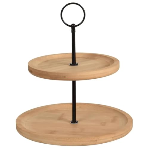 Etagere mit 2 Ebenen, Ø 21,5 cm, Bambus Servierplatte Servierständer Servieretagere für Kuchen 2 Etagen von Excellent Houseware