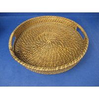 Rundes Rattan Tablett Oder Wandbehang. Kreisförmiges Wanddisplay - Vintage. 35cm Durchmesser von DigVintageStuff