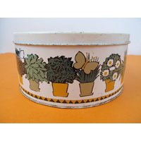 Vintage Regency Ware Zimmerpflanzen Und Schmetterlinge Dose. Funky Seventies Dose Mit Orangenen Schwarzen Bändern von DigVintageStuff