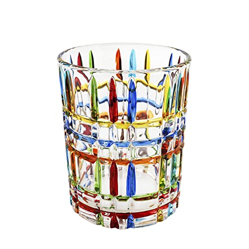 DigiTizerArt Einzigartiges handbemaltes stielloses Cocktailglas bunt gestreiftes Kristallweinglas für Scotch-, Bourbon-, Likör- für Scotch-Liebhaber (Gebeizter Vintage-Glas-Streifen) von DigiTizerArt