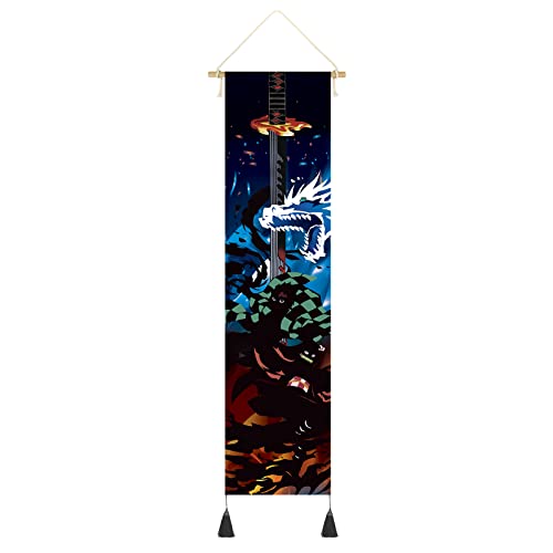 Hanging Poster Canvas Wall Art Painting Anime Characters Tapestry Silhouette Effect Wall Tapestry With 2 Tassels And Wooden Hanging Rod Wall Decor Tapestry Decoration For Room (Style-C) von DigiTizerArt