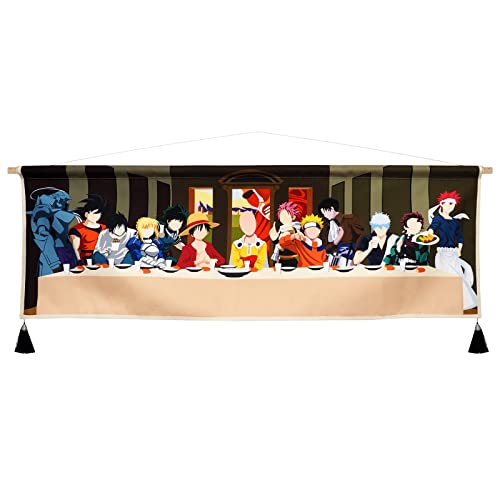 Hanging Poster Canvas Wall Art Painting of Anime Characters Cartoon Role Tapestry Last Supper Layout Scene Wall Tapestry With 2 Tassels And Wooden Hanging Rod Wall Decor Decoration For Room von DigiTizerArt