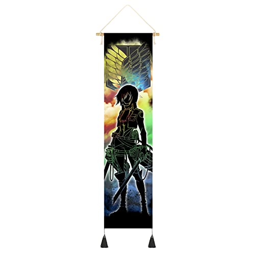 Hanging Poster Canvas Wall Art Painting of Japanese Anime Characters Cartoon Role Tapestry Attack On Titan Wall Tapestry With 2 Tassels And Wooden Hanging Rod Wall Decor Tapestry For Room (Style-E) von DigiTizerArt