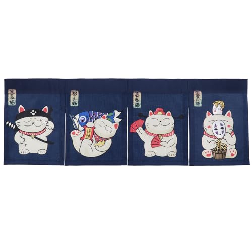 Japanese Noren Maneki Neko Curtain Short Entrance Hallway Hanging Flag 4 Pannel Lucky Cats Printed Doorway Curtain Tapestry for Restaurant Sushi Home Decor 33.5"X11.8" With Velcro double-sided tape von DigiTizerArt