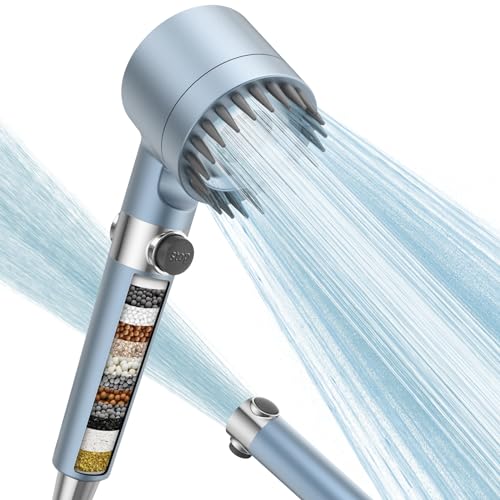 Digiroot Hochdruck-Duschkopf mit Filter, wassersparender Duschkopf mit 1,5 m Schlauch, 4 Sprühmodi, sparsamer Handbrausekopf mit 15 Filtrationsstufen, entfernt hartes Wasser und Chlorrückstände von Digiroot