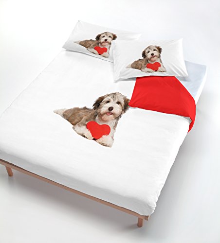 Digital CP – Dig 1P Bettbezug, 100% Baumwolle 504 Hund Herz Rot (150 x 200 cm + 52 x 82 cm) braun von Italian Bed Linen