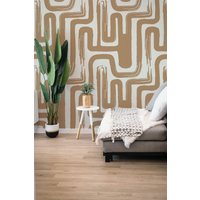Braun Paintbrush Maze Wallpaper in Latte & Off White Farben/Minimal Design Abstraktes Muster Traditionelle Oder Abnehmbare Tapete von DigitalIcons