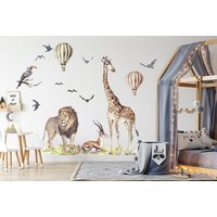 Großes Tier Aquarell Wandtattoo Für Kinder, Niedliche Safari Tiere, Löwe, Elefant Kinderzimmer Aufkleber, Schälen Und Aufkleben von DigitalIcons