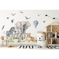 Großes Tier Aquarell Wandtattoo Set Für Kinder, Niedliche Safari Tiere, Löwe, Elefant Kinderzimmer Aufkleber, Peel & Stick 2 von DigitalIcons