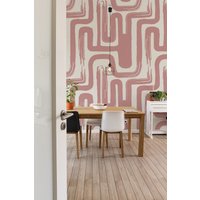 Rosa Farbe Pinselstriche Labyrinth Muster Tapete/Minimales Design Abstraktes Traditionelle Oder Abnehmbare von DigitalIcons