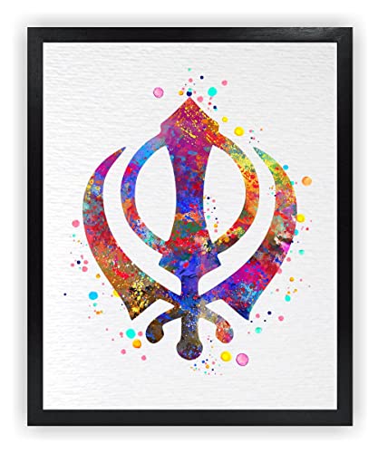 Dignovel Studios 20,3 x 25,4 cm, ungerahmtes Khanda-Symbolschild Sikh, indisches Leben, Weisheit, motivierende inspirierende Meditation, Aquarell-Kunstdruck, Poster, Wandbehang, Dekoration DN796 von Dignovel Studios