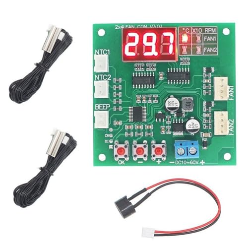 Diheohg 2-Kanal 4-Draht DC 12V 24V 48V PWM Motor Lüfter Drehzahlregler Digitalanzeige Regler Temperaturregelung von Diheohg