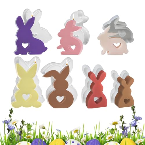 Dihope 7PC Silikonform Ostern,3D Osterhase Silikonform Kerzenhalter,Hasenform für Ostern, Kerzenform Silikon Ostern, Osterhase Silikonform for Gips, Sojawachs Kerzen, Ostergeschenke von Dihope