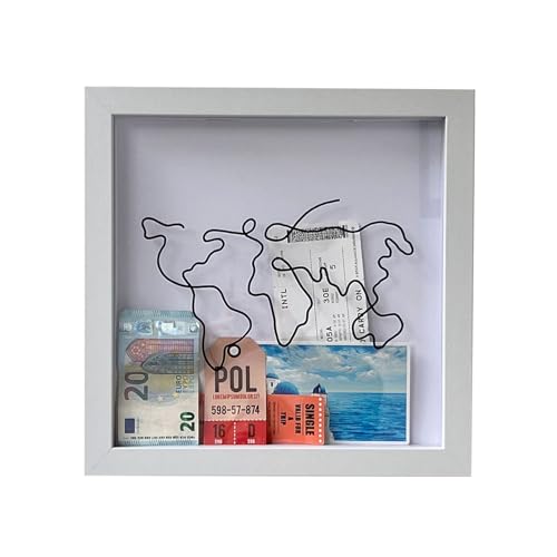 Dihope Adventure Archive Box Travel Collection Box 3D Bilderrahmen für Tickets Shadow Box mit Schlitz Travel Box für Memories Ticket-Aufbewahrungsbox Spardose,Weiß Kartenstil,29*29*4.5 cm von Dihope