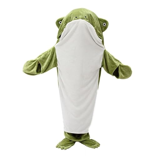 Dihope Cartoon Decke Erwachsene Zum Anziehen,Super Soft Hoodie Blanket Wearable,Cozy Tier Blanket Schlafsack mit Ärmeln，Flanelldecke Geschenk für Teenager Erwachsene Cosplay Pyjamaparty（Frosch，210cm） von Dihope