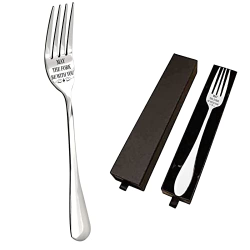 Dihope Gravierte Gabel 1 Stück Personalisierte Edelstahl Brief-Gravur-Gabel Ehemann Ehefrau Familie Lustiges Geschenke für Festival Muttertag Valentinstag(#5 mit Box,May the fork be with you) von Dihope