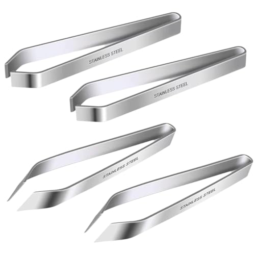 Fischgräten-Pinzetten-Set aus Edelstahl mit Flachen und Schrägen Pinzetten 2 Stile, hohe Präzision, ideal zum Entfernen von Fischgräten und Geflügelfedern (4 Stück) von DiiWmme
