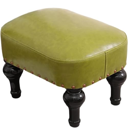 DiicMa Kleiner Fußhocker, Ottomane, Leder, gepolsterte Fußstütze, Holzfußstütze, Hocker, Sofahocker for Fußstütze for Wohnzimmer (Color : Green) von DiicMa