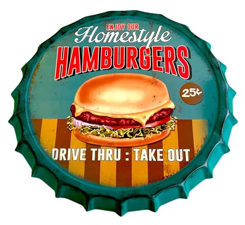 Blechschild Retro Flaschenverschluss Vintage-Stil American aus Metall (Hamburger) von DiiliHiiri