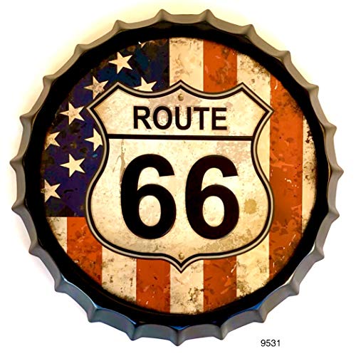 Blechschild Retro Flaschenverschluss Vintage-Stil American aus Metall – 42x42 cm (Route 66 USA) von DiiliHiiri