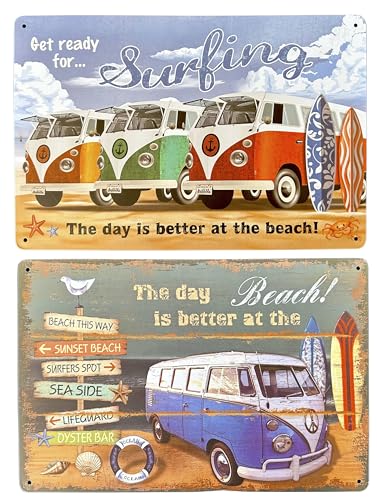 2 x DiiliHiiri Poster Surfer Vintage – 30 x 20 cm – Surfeo Retro-Dekoration | Strandschild | Dekoschild Surfboard Zubehör (2635-211-213) von DiiliHiiri