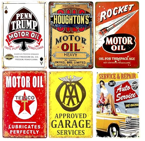 DiiliHiiri 6 x 1 Retro-Poster, 30 x 20 cm, Motoröl, Schild für Fans von klassischen Motorrädern, Werkstattdekoration (2635-222-244-266-268-284-322) von DiiliHiiri
